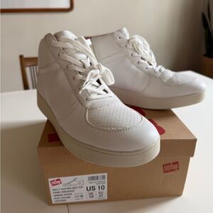 Fitflop Women's Rally White Leather High-Top Sneakers w Zipper BNIB